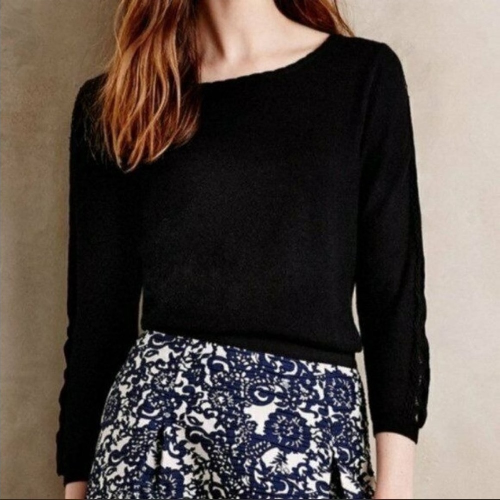 Anthropologie Angel of The North Black Lace Sleeve Cashmere Blend Sweater